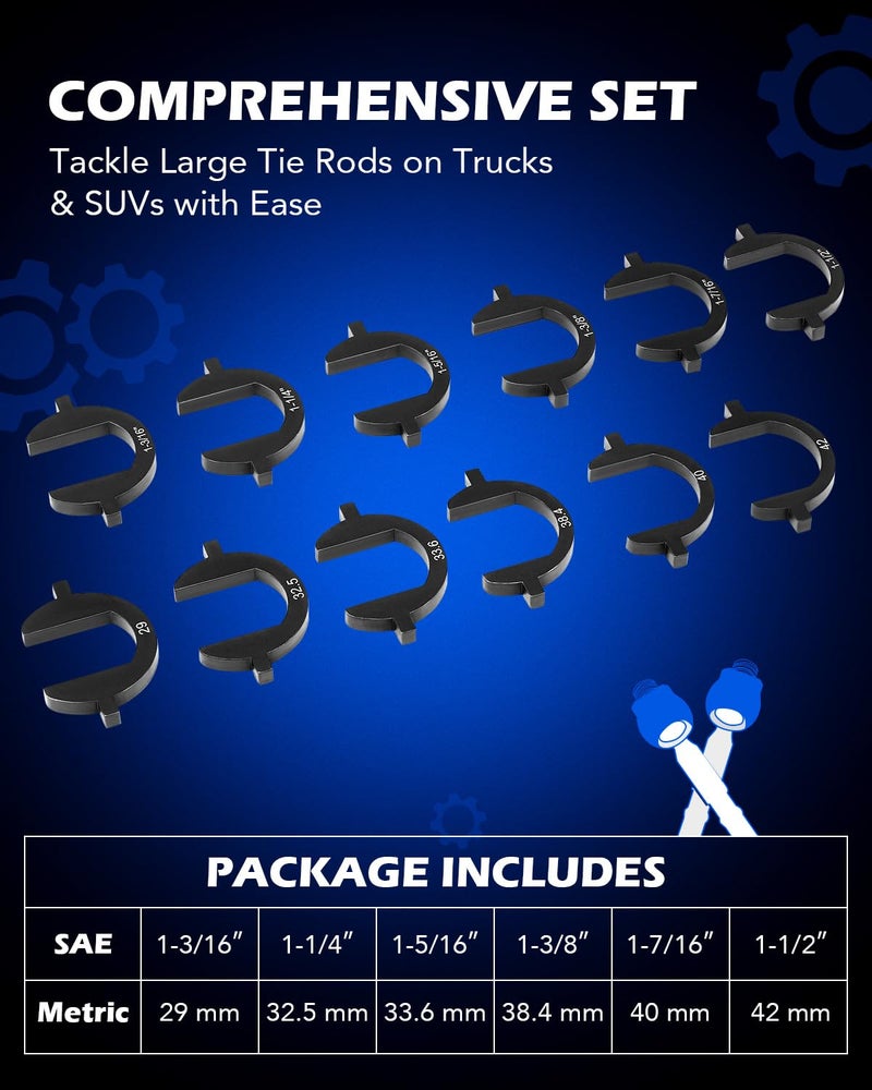 Orion Motor Tech Inner Tie Rod Removal Tool Kit, Inner Tie Rod Tool for Tie Rod Removal and Installation, Master Inner Tie Rod Tool Set with 12 Crowfoot Adapters 1/2 Inch Drive Tube and Tool Case (BK) - Image 2